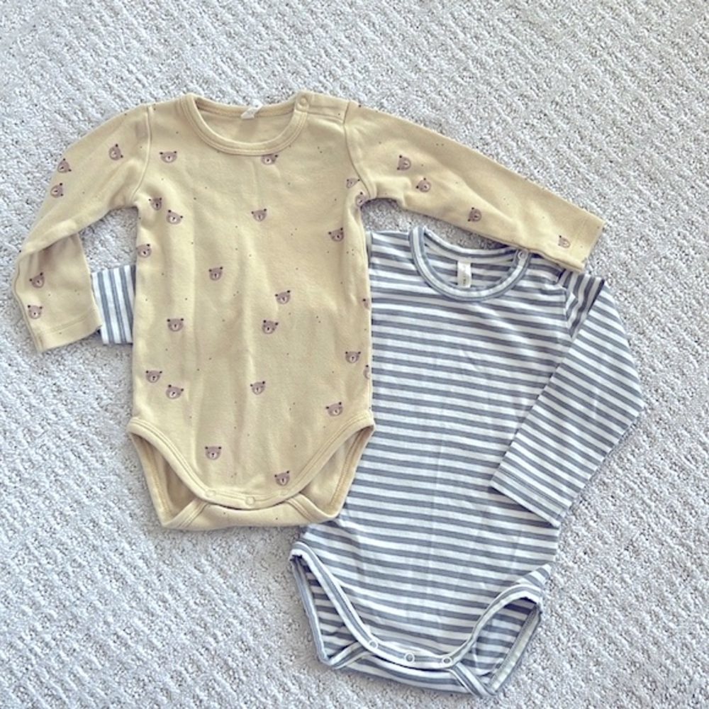 Quincy Mae Jersey Bodysuit 2pk Bears/Dusty Blue Stripe 6-12m